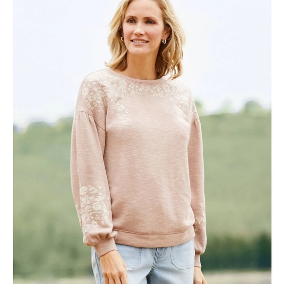 Westbound Sweaters - Nature by Westbound Floral Embroidered Sweatshirt - Taupe